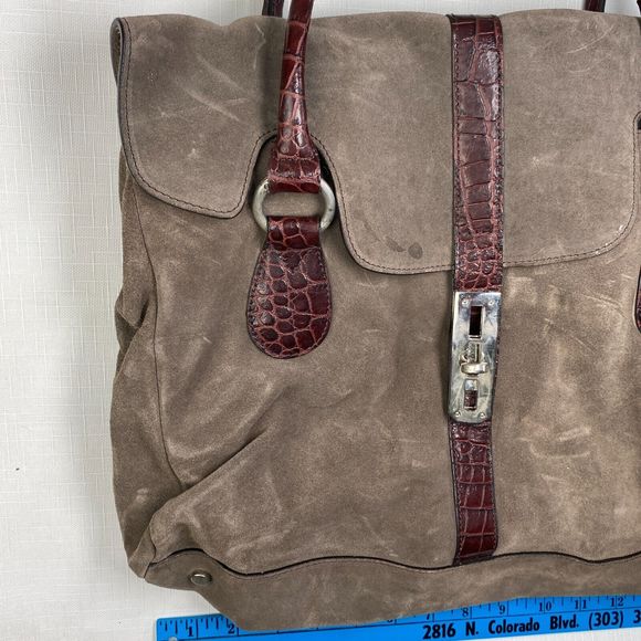 NIQUEA.D Gray SUEDE HOBO BAG! Large Brown Alligator Leather Purse MADE in ITALY - Picture 3 of 16